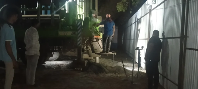 Work is underway to dig a borewell at the basketball stadium construction site.